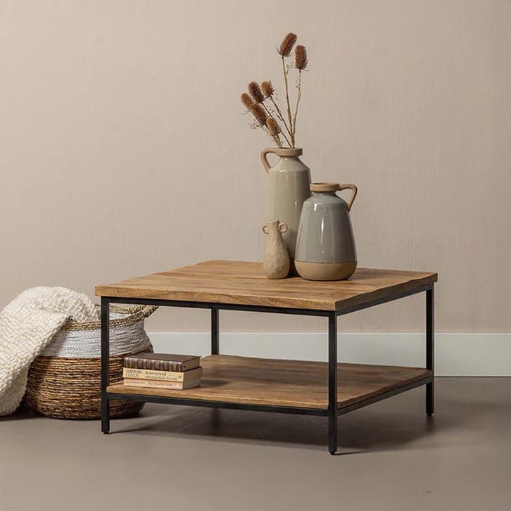 Salontafel Mangohout Ryan 80x80 cm, Huis en Inrichting, Tafels | Salontafels, Nieuw, Overige houtsoorten, Overige vormen, Verzenden