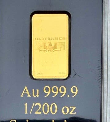 Oostenrijk. Gold bar Goldenes Dachl, oro , 1/200 Oz (.999), Postzegels en Munten