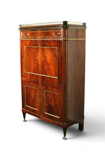 Secrétaire à abattant - Mahonie, Messing, Leder - Directoire, Antiek en Kunst