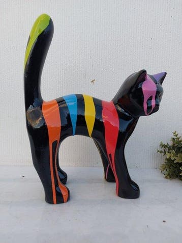 Statue, garden statue cat color black with finish paint