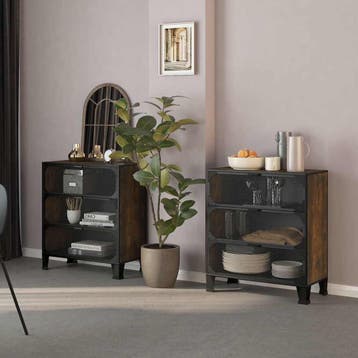 vidaXL Opbergkasten 2 st 72x36x82 cm metaal en MDF rustiek, Verzenden, Nieuw