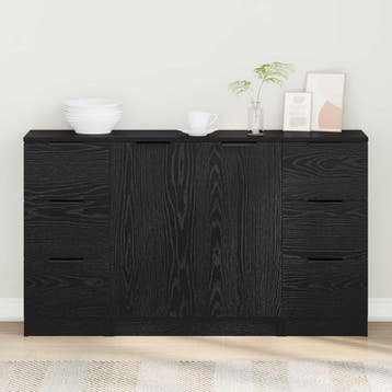 vidaXL Dressoir 3 st Zwart Eiken 121 x 30 x 70 cm Bewerkt, Verzenden