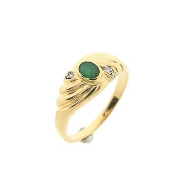 Gouden ring met smaragd en zirconia; 14 karaat; ringmaat 19, Handtassen en Accessoires, Gebruikt, 19 tot 20, Ophalen of Verzenden