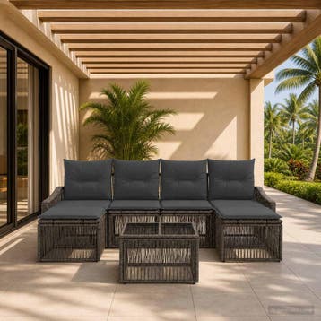 vidaXL Tuinbank Set 7 st Grijs poly rattan, Verzenden