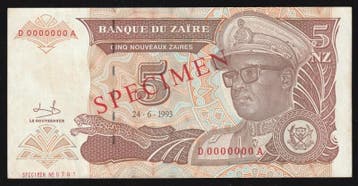 5 Nouveaux Zaires Zaire Pick 53 s 5 New Zaire Exemplar 24..., Verzenden