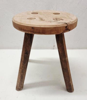 Kruk - Eik - Vintage eiken krukje – rustieke uitstraling