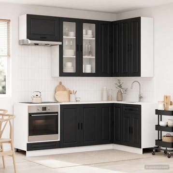 vidaXL Keukenblok PORTO 8 st Zwart Bewerkt hout, Verzenden, Nieuw