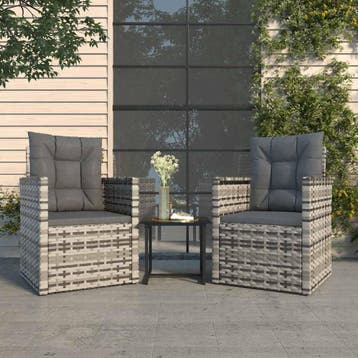 vidaXL 3-delige Loungeset met kussens poly rattan grijs, Jardin & Terrasse, Verzenden, Loungeset