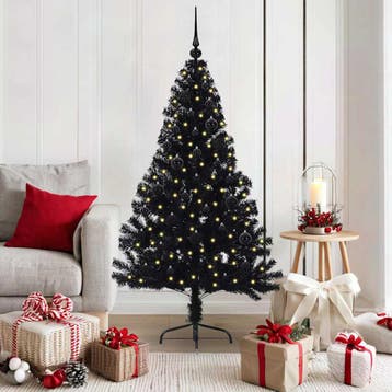 vidaXL Kunststof Voorverlichte Kerstboom met 150 LED Zwart, Diversen, Kerst, Verzenden, Nieuw