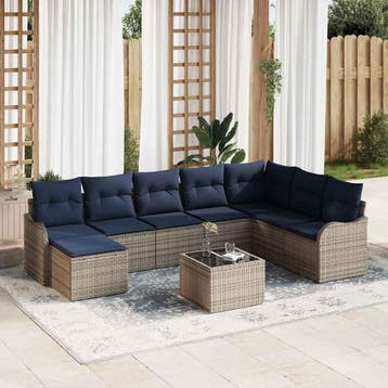 vidaXL Tuinbank Set Grijs poly rattan, Tuin en Terras, Verzenden, Nieuw