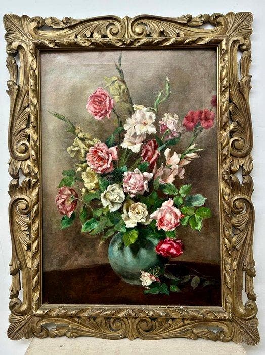 Italiaanse school (XIX) - Grande Composizione floreale - XL, Antiquités & Art, Art | Peinture | Classique