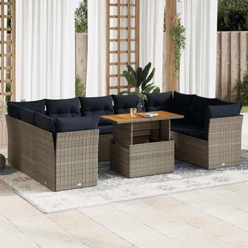 vidaXL 10-delige Loungeset met kussens poly rattan grijs, Verzenden, Nieuw, Loungeset