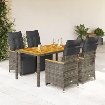 vidaXL 5-delige Bistroset met kussens poly rattan grijs, Verzenden, Nieuw