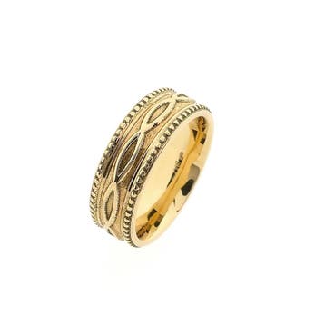 Gouden herenring met patroon, Handtassen en Accessoires, Ringen, Gebruikt, 19 tot 20, Heer, Ophalen of Verzenden