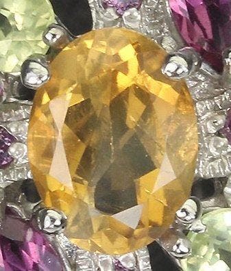 Zonder minimumprijs - Ring Zilver Citrien - Olivijn - 47