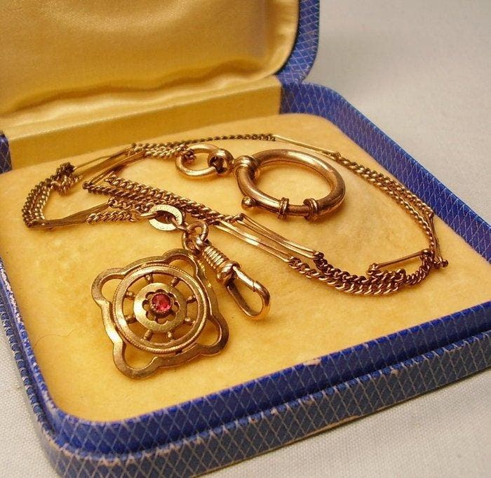 Bracelet - 9 carats Or rose Quartz - Chaîne de montre et, Bijoux, Sacs & Beauté, Bijoux anciens