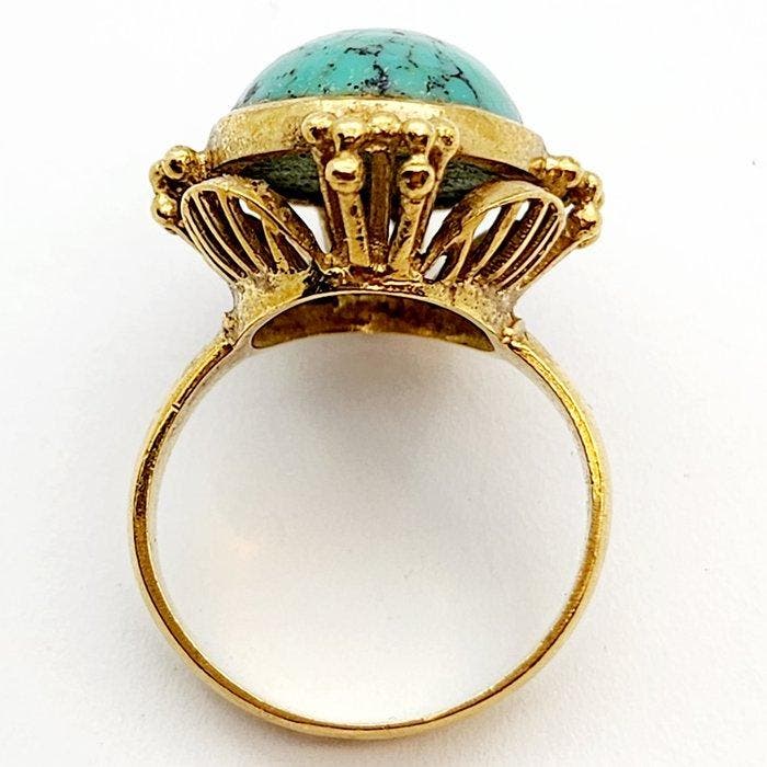 Bague - 18 carats Or jaune - 6.50ct. tw. Turquoise, Bijoux, Sacs & Beauté, Bagues