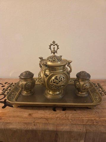 Inktpot - encrier double bronze epoque circa 1900.1910 -, Antiquités & Art