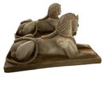 sculptuur, 2 Sfingi - 17 cm - Steen