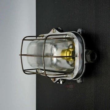 Wandlamp - Metaal, Glas, Messing - Industrieel kooi-lamp