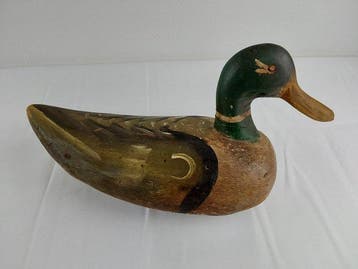 Antieke houten lokeend (Wilde eend / Mallard drake) -