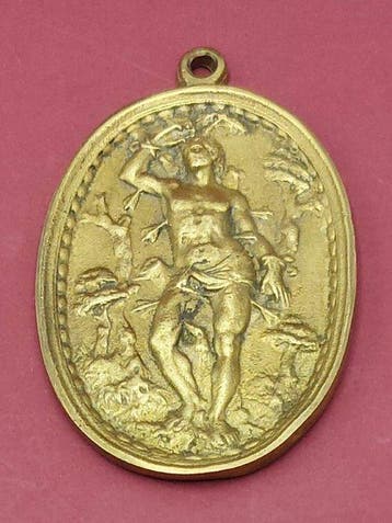 Saint-Sébastien. Plaque dévotionnelle - Plaque - Bronze, Antiquités & Art