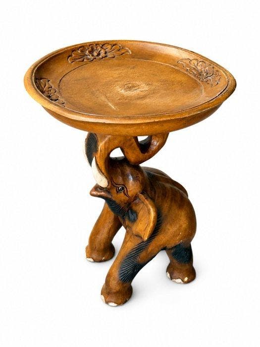 Bijzettafel - Hout - Tafeltje met beeldhouwwerk, Antiquités & Art, Curiosités & Brocante