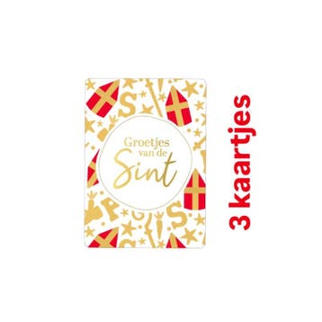 3x mini kaartje - Groetjes van de sint - mijter - staf -..., Diversen, Verzenden, Nieuw