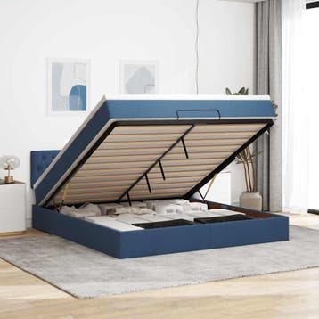 vidaXL Bed poef met matras en LEDs 180x200 cm stof blauw, Verzenden, Nieuw