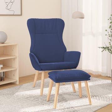 vidaXL Relaxstoel met voetenbank stof blauw, Verzenden