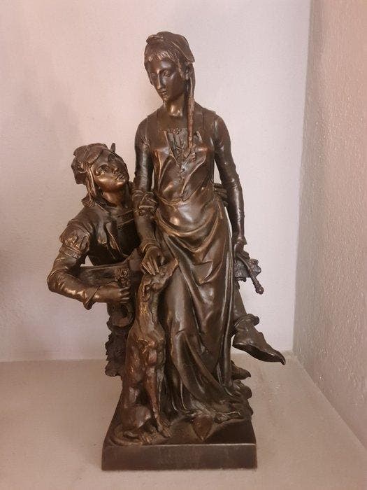 Clovis Marioton (1844-1919) - Beeld, Lilylle - 42 cm - Brons, Antiquités & Art, Antiquités | Céramique & Poterie