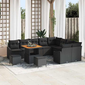 vidaXL Tuinbank Set 12 st 7-Aantal zitplaatsen Zwart Poly, Verzenden
