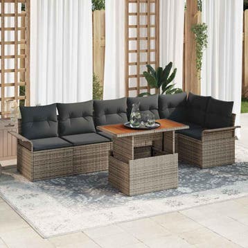 vidaXL Tuinbank Set 7 st Grijs Poly rattan, Verzenden