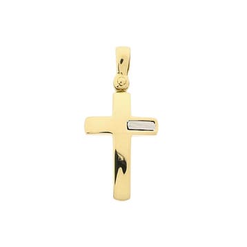 Bicolor gouden hanger van een kruis (Hanger of bedel), Handtassen en Accessoires, Bedels, Ophalen of Verzenden, Gebruikt, Goud
