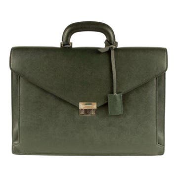 Burberrys - Business Bag Dark Green Leather -, Nieuw