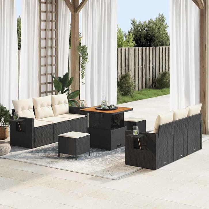 vidaXL Tuinbank Set met kussen met opslag 9 pcs Zwart en, Tuin en Terras, Tuinsets en Loungesets, Nieuw, Verzenden