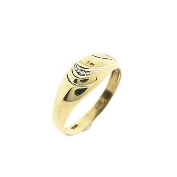 Gouden croissantring met diamant; 0,005 ct., Handtassen en Accessoires, Ringen, Gebruikt, Ophalen of Verzenden, Kleiner dan 17