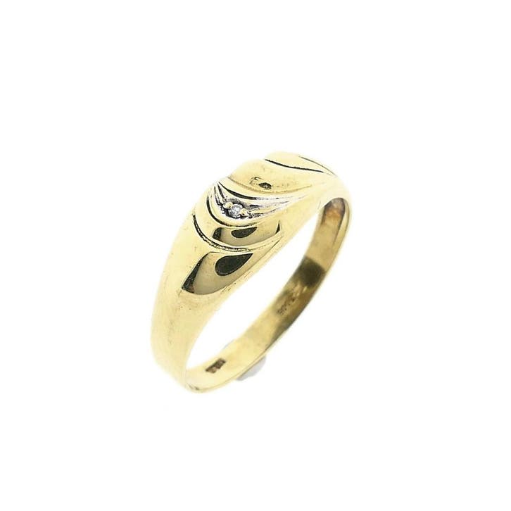Gouden croissantring met diamant; 0,005 ct., Handtassen en Accessoires, Ringen, Dame, Met edelsteen, Goud, Kleiner dan 17, Gebruikt