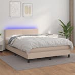 vidaXL Boxspring met matras en LED kunstleer cappuccinokleur, Verzenden, Nieuw