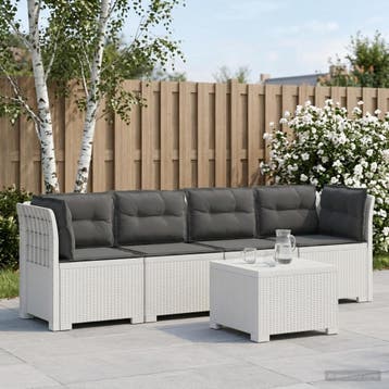 vidaXL 4-Zits Tuin Sofa met Kussens Rieten Look PP Wit, Verzenden, Nieuw
