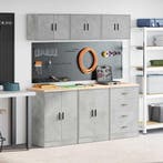 vidaXL Garagekasten 6 st bewerkt hout betongrijs, Verzenden