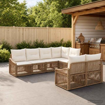 vidaXL Tuinbank Set 7 st 7-Aantal zitplaatsen Beige poly, Verzenden, Nieuw