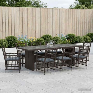 vidaXL Buiten Eettafel Set 9 st Zwart poly rattan, Verzenden