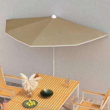 vidaXL Parasol half met paal 180x90 cm taupe, Tuin en Terras, Verzenden, Nieuw