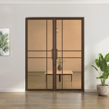 Dubbele stalen taatsdeur 6 Vlaks  Brons Brons rook glas Luxe, Overige typen