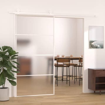 vidaXL Schuifdeur 102,5x205 cm mat ESG-glas en aluminium wit, Verzenden, Nieuw