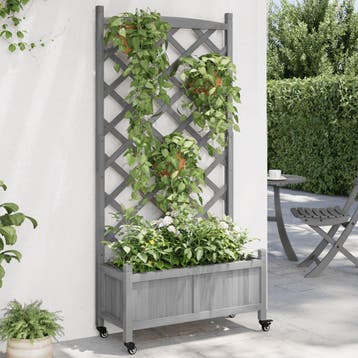 vidaXL Plantenbak met latwerk en wielen massief vurenhout, Verzenden