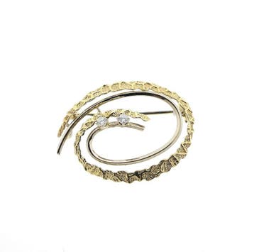 Bicolor gouden broche met diamant; 0,08 ct., Gebruikt, Ophalen of Verzenden, Met edelsteen, Goud