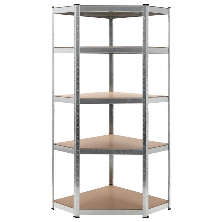 vidaXL Hoekrek 5-laags staal en bewerkt hout zilverkleurig, Huis en Inrichting, Kasten | Stellingkasten, Nieuw, Verzenden