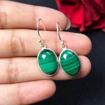 Malachite artistique en argent sterling 925 Boucles
